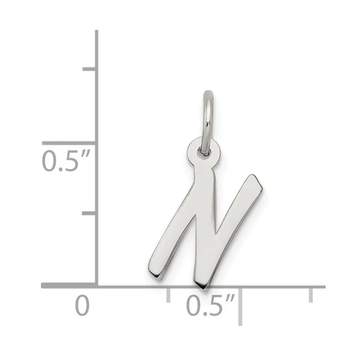 TreasureFineJewelers Sterling Silver Rhodiumplated Letter N Initial Charm Necklaces