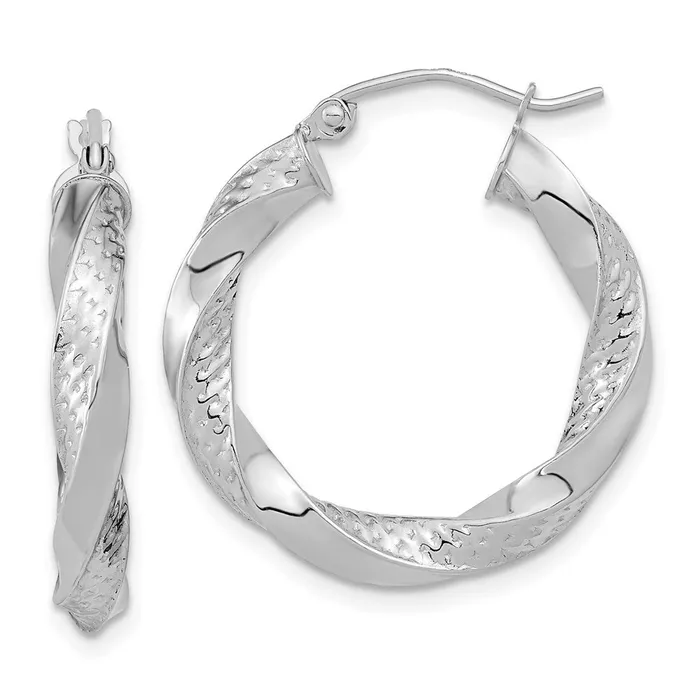 10K White Gold Polished Textured Twist Hoop EarringsWBC10TC404W WB Choice Jewelry Earrings 10K White Gold Polished Textured Twist Hoop EarringsWBC10TC404W WB Choice Jewelry Earrings