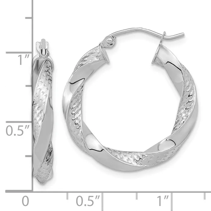 10K White Gold Polished Textured Twist Hoop EarringsWBC10TC404W WB Choice Jewelry Earrings 10K White Gold Polished Textured Twist Hoop EarringsWBC10TC404W WB Choice Jewelry Earrings