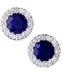 14KW 160 Cttw Sapphire And Diamond Earrings ROYAL JEWELRY MFG INC Earrings 14KW 160 Cttw Sapphire And Diamond Earrings ROYAL JEWELRY MFG INC Earrings