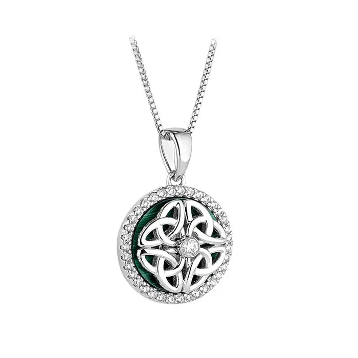 Celtic Collections Necklaces Sterling Silver Malachite CZ Spinning Celtic Necklace Celtic Collections Necklaces Sterling Silver Malachite CZ Spinning Celtic Necklace