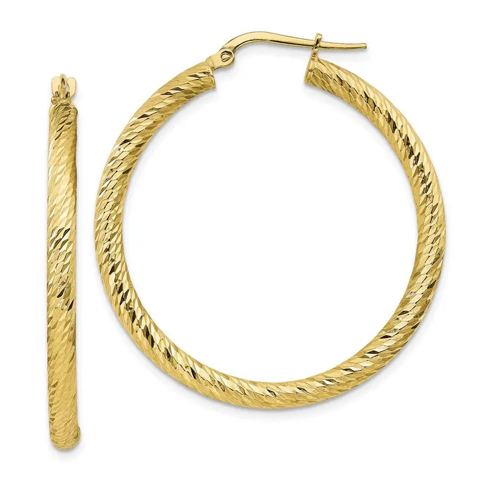 Earrings 10k 3x30 Diamondcut Round Hoop EarringsWBC10TF1343 WB Choice Jewelry Earrings 10k 3x30 Diamondcut Round Hoop EarringsWBC10TF1343 WB Choice Jewelry