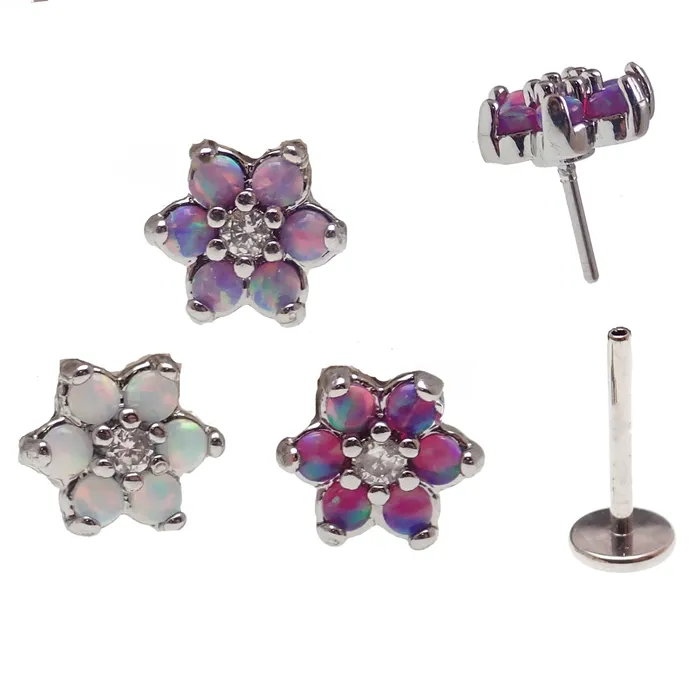 Earrings Body Clickers Surgical Steel Push fit Opal Flower
