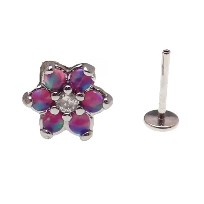 Earrings Body Clickers Surgical Steel Push fit Opal Flower