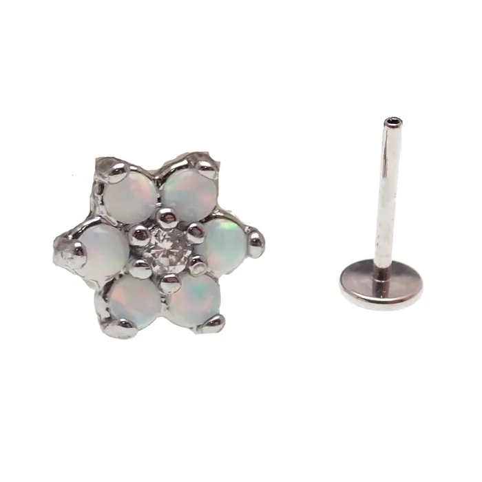 Earrings Body Clickers Surgical Steel Push fit Opal Flower