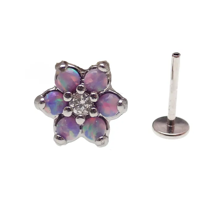 Earrings Body Clickers Surgical Steel Push fit Opal Flower