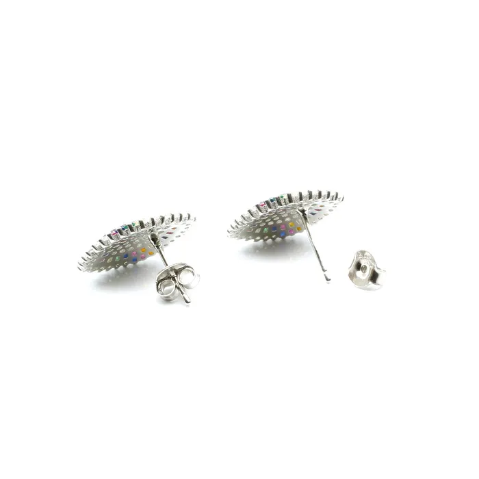 Earrings Real 925 Silver Rainbow Color CZ Stud Platinum Finish Earring Karizma Jewels