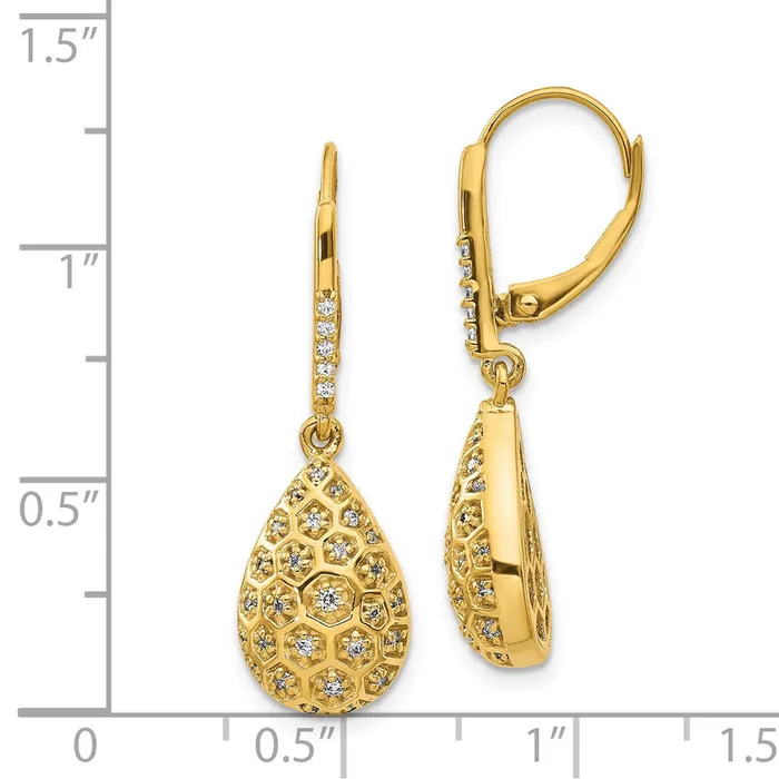 Earrings WB Choice Jewelry 14k Diamond Honeycomb Leverback EarringsWBCEM3891038YA
