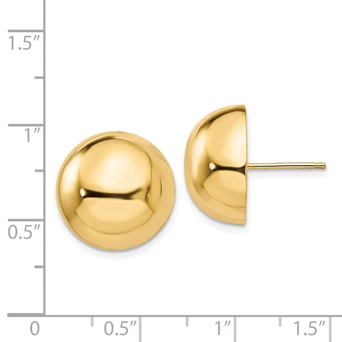 Earrings WB Choice Jewelry 14k Polished 16mm Half Ball Post EarringsWBCE925 Earrings WB Choice Jewelry 14k Polished 16mm Half Ball Post EarringsWBCE925