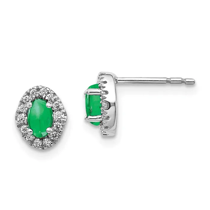 Earrings WB Choice Jewelry 14k White Gold Diamond and Cabochon Emerald EarringsWBCEM4035EM016WA Earrings WB Choice Jewelry 14k White Gold Diamond and Cabochon Emerald EarringsWBCEM4035EM016WA