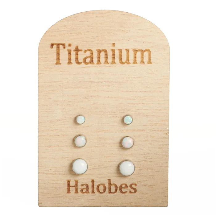 Halobes Pair Titanium Earrings White Fire Ice Opal Earrings