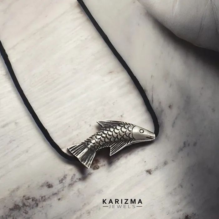 Necklaces Karizma Jewels 925 Real Sterling Silver Oxidized fish Pendant