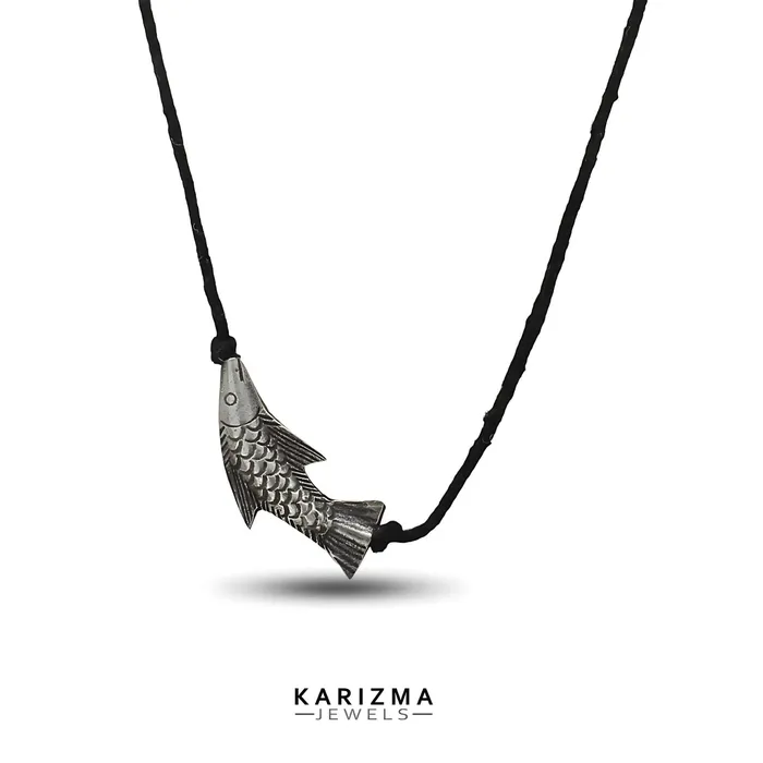 Necklaces Karizma Jewels 925 Real Sterling Silver Oxidized fish Pendant
