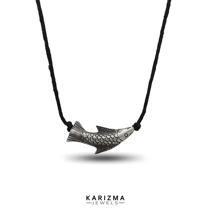 Necklaces Karizma Jewels 925 Real Sterling Silver Oxidized fish Pendant