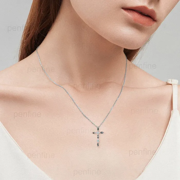 Necklaces PENFINE Cross Pendant Necklace Moss Agate Flower Emerald Necklace Aquatic Agate Retro Vintage Agate Pendant White Gold Anniversary gift for women Necklaces PENFINE Cross Pendant Necklace Moss Agate Flower Emerald Necklace Aquatic Agate Retro Vintage Agate Pendant White Gold Anniversary gift for women