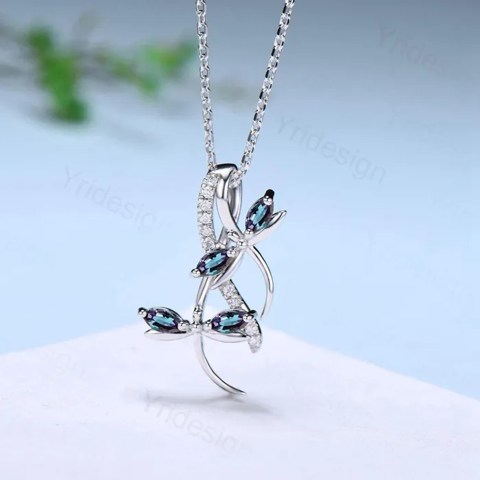 Necklaces PENFINE Nature Inspired Alexandrite Necklace Unique Marquise Color Change Dragonfly Accompany Necklace Pendant Necklace Unique Anniversary Gifts Necklaces PENFINE Nature Inspired Alexandrite Necklace Unique Marquise Color Change Dragonfly Accompany Necklace Pendant Necklace Unique Anniversary Gifts