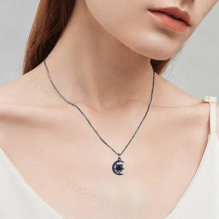 Necklaces Unique Black Gold Blue Sandstone Necklace Magic Crescent Moon Devil Pendant Necklace Sapphire Emerald Gothic Anniversary Gift for Daughter PENFINE Necklaces Unique Black Gold Blue Sandstone Necklace Magic Crescent Moon Devil Pendant Necklace Sapphire Emerald Gothic Anniversary Gift for Daughter PENFINE