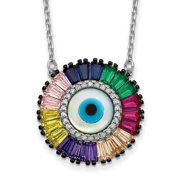 Necklaces WB Choice Jewelry SS Rhodiumplated Colorful CZ Glass Evil Eye w 2in ext NecklaceWBCQG570416 Necklaces WB Choice Jewelry SS Rhodiumplated Colorful CZ Glass Evil Eye w 2in ext NecklaceWBCQG570416