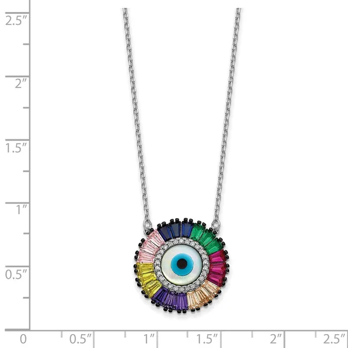 Necklaces WB Choice Jewelry SS Rhodiumplated Colorful CZ Glass Evil Eye w 2in ext NecklaceWBCQG570416