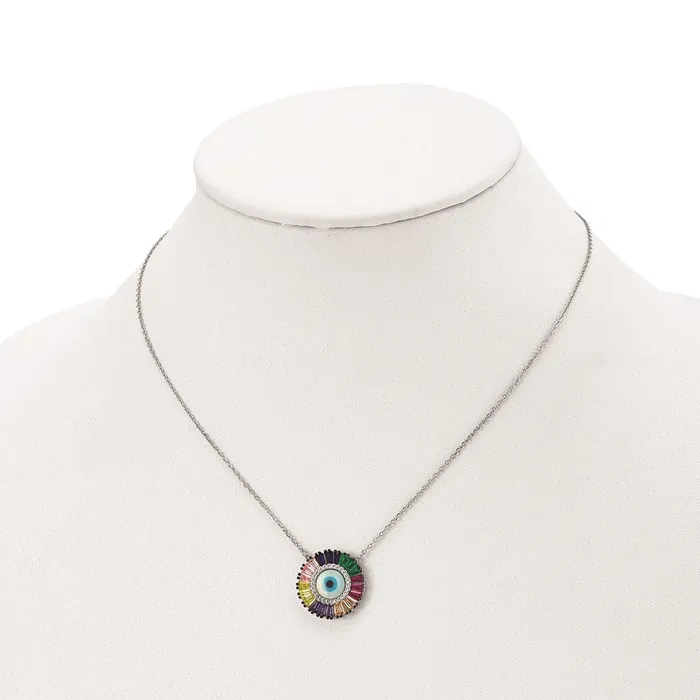 Necklaces WB Choice Jewelry SS Rhodiumplated Colorful CZ Glass Evil Eye w 2in ext NecklaceWBCQG570416