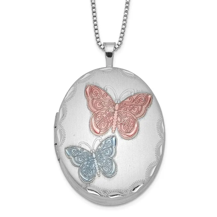 Necklaces WB Choice Jewelry Sterling Silver RHplated 26mm Enameled Butterfly Oval Locket NecklaceWBCQLS26218 Necklaces WB Choice Jewelry Sterling Silver RHplated 26mm Enameled Butterfly Oval Locket NecklaceWBCQLS26218