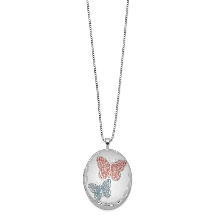 Necklaces WB Choice Jewelry Sterling Silver RHplated 26mm Enameled Butterfly Oval Locket NecklaceWBCQLS26218 Necklaces WB Choice Jewelry Sterling Silver RHplated 26mm Enameled Butterfly Oval Locket NecklaceWBCQLS26218