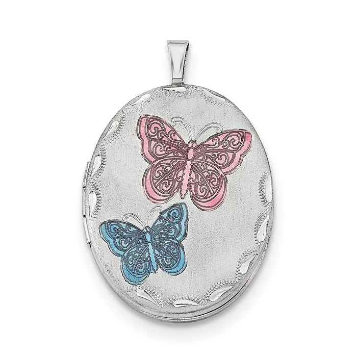 Necklaces WB Choice Jewelry Sterling Silver RHplated 26mm Enameled Butterfly Oval Locket NecklaceWBCQLS26218 Necklaces WB Choice Jewelry Sterling Silver RHplated 26mm Enameled Butterfly Oval Locket NecklaceWBCQLS26218