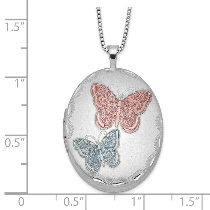 Necklaces WB Choice Jewelry Sterling Silver RHplated 26mm Enameled Butterfly Oval Locket NecklaceWBCQLS26218 Necklaces WB Choice Jewelry Sterling Silver RHplated 26mm Enameled Butterfly Oval Locket NecklaceWBCQLS26218