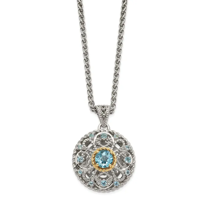 Necklaces WB Choice Jewelry Sterling Silver w 14K Accent Light Swiss Blue Topaz NecklaceWBCQTC1607 Necklaces WB Choice Jewelry Sterling Silver w 14K Accent Light Swiss Blue Topaz NecklaceWBCQTC1607