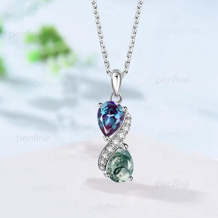 PENFINE Necklaces Unique Moss Agate Pendant Necklace Women Alternative Alexandrite Moissanite Green Agate Vintage Snake Promise Gift pear shaped pendant women PENFINE Necklaces Unique Moss Agate Pendant Necklace Women Alternative Alexandrite Moissanite Green Agate Vintage Snake Promise Gift pear shaped pendant women