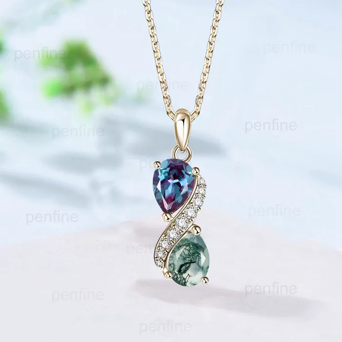 PENFINE Necklaces Unique Moss Agate Pendant Necklace Women Alternative Alexandrite Moissanite Green Agate Vintage Snake Promise Gift pear shaped pendant women PENFINE Necklaces Unique Moss Agate Pendant Necklace Women Alternative Alexandrite Moissanite Green Agate Vintage Snake Promise Gift pear shaped pendant women