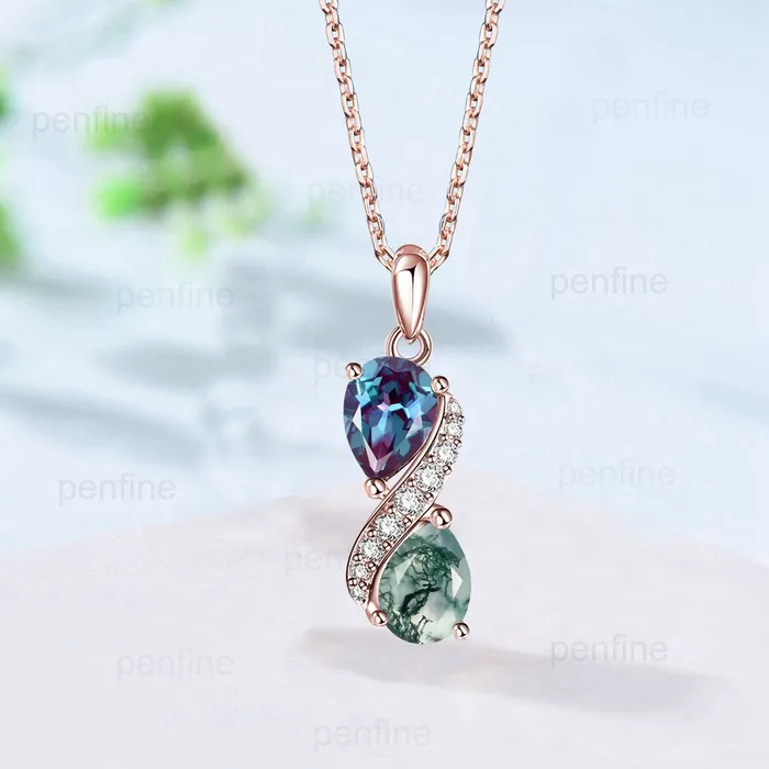 PENFINE Necklaces Unique Moss Agate Pendant Necklace Women Alternative Alexandrite Moissanite Green Agate Vintage Snake Promise Gift pear shaped pendant women PENFINE Necklaces Unique Moss Agate Pendant Necklace Women Alternative Alexandrite Moissanite Green Agate Vintage Snake Promise Gift pear shaped pendant women
