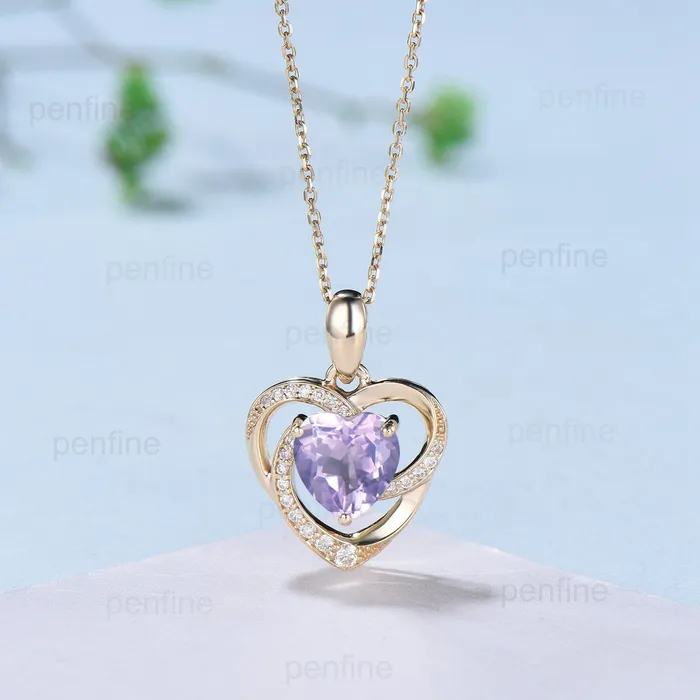 PENFINE Necklaces Vintage Heart Shaped Lavender Amethyst Necklace Unique Retro Pendant Purple Necklace Floral Forever Pendant Natural Pendant Anniversary gift PENFINE Necklaces Vintage Heart Shaped Lavender Amethyst Necklace Unique Retro Pendant Purple Necklace Floral Forever Pendant Natural Pendant Anniversary gift