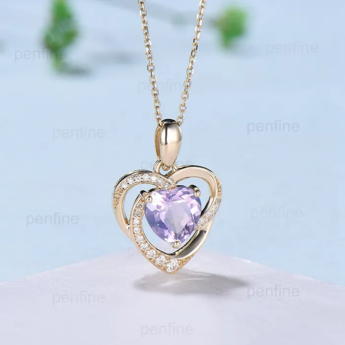PENFINE Necklaces Vintage Heart Shaped Lavender Amethyst Necklace Unique Retro Pendant Purple Necklace Floral Forever Pendant Natural Pendant Anniversary gift PENFINE Necklaces Vintage Heart Shaped Lavender Amethyst Necklace Unique Retro Pendant Purple Necklace Floral Forever Pendant Natural Pendant Anniversary gift