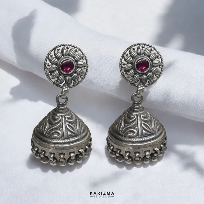 Rani Pink Stone 925 Sterling Silver Oxidized Handcrafted women Earrings Karizma Jewels Earrings Rani Pink Stone 925 Sterling Silver Oxidized Handcrafted women Earrings Karizma Jewels Earrings