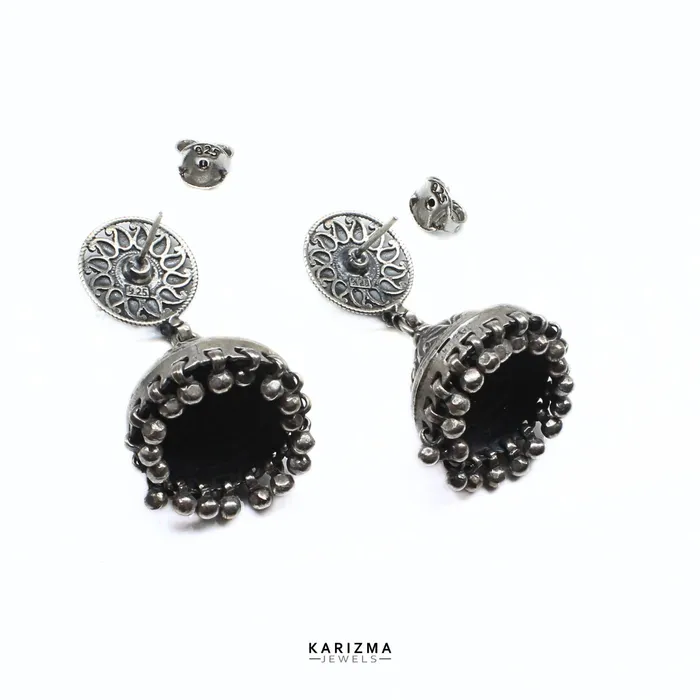 Rani Pink Stone 925 Sterling Silver Oxidized Handcrafted women Earrings Karizma Jewels Earrings