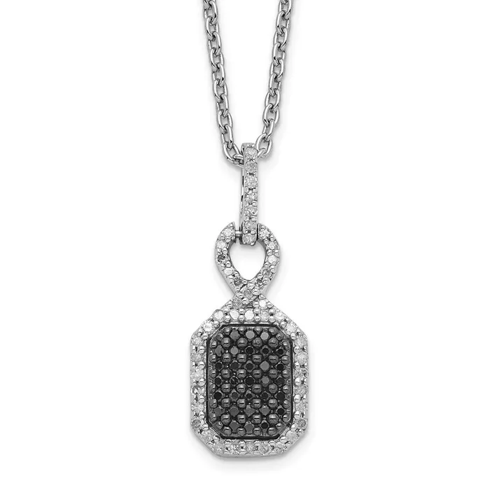 Sterling Silver Rhod Plated Black and White Diamond Rectangle Pendant NecklWBCQP3808 WB Choice Jewelry Necklaces Sterling Silver Rhod Plated Black and White Diamond Rectangle Pendant NecklWBCQP3808 WB Choice Jewelry Necklaces