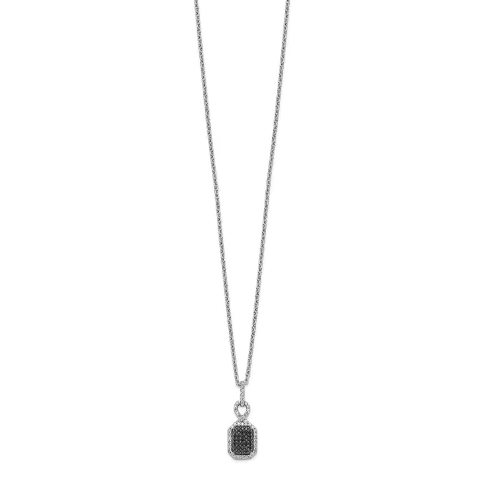 Sterling Silver Rhod Plated Black and White Diamond Rectangle Pendant NecklWBCQP3808 WB Choice Jewelry Necklaces Sterling Silver Rhod Plated Black and White Diamond Rectangle Pendant NecklWBCQP3808 WB Choice Jewelry Necklaces
