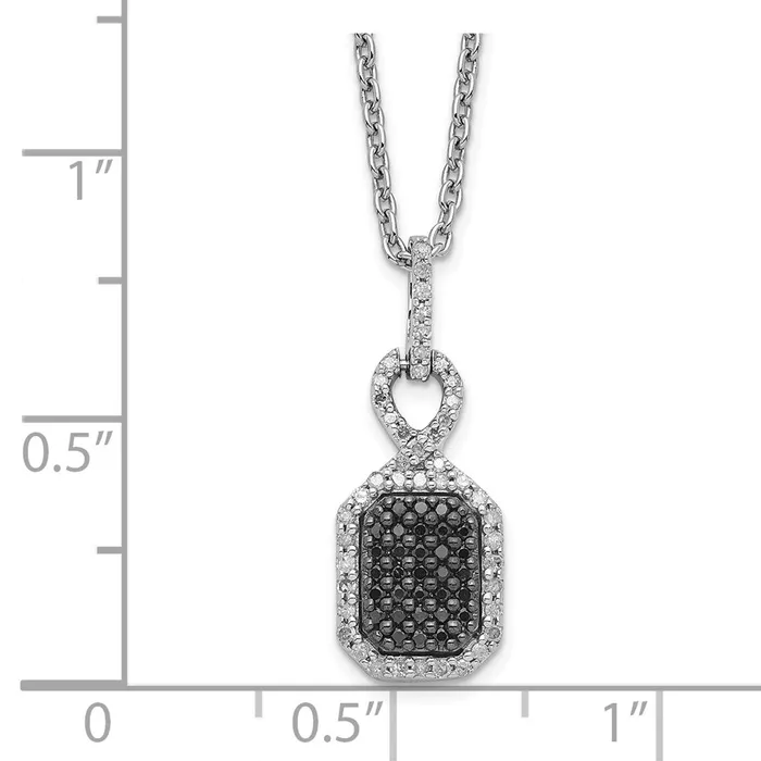 Sterling Silver Rhod Plated Black and White Diamond Rectangle Pendant NecklWBCQP3808 WB Choice Jewelry Necklaces Sterling Silver Rhod Plated Black and White Diamond Rectangle Pendant NecklWBCQP3808 WB Choice Jewelry Necklaces