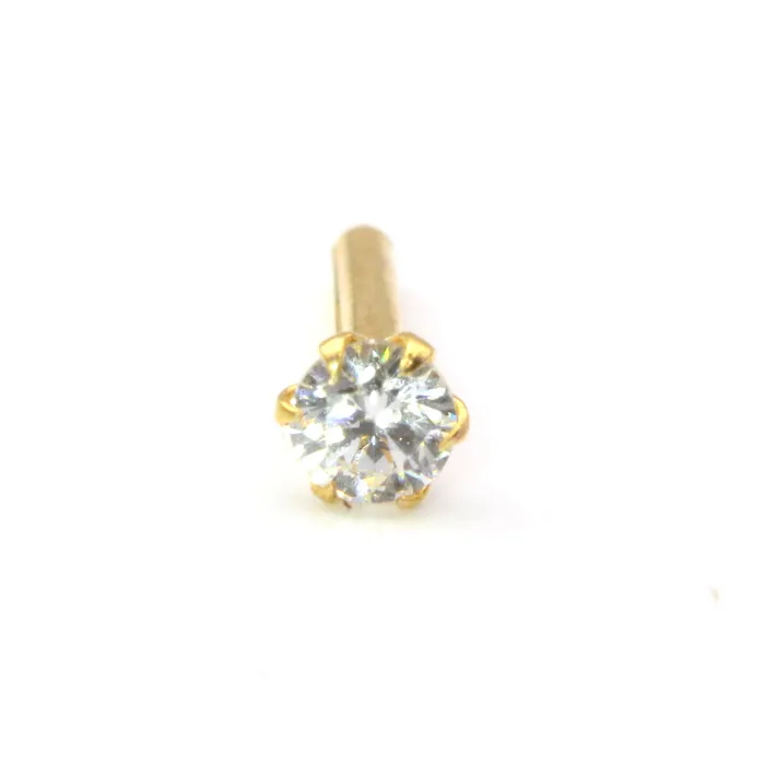 Tiny Indian White CZ Nose Stud Nose Pin Solid 14k Yellow Gold Karizma Jewels Earrings
