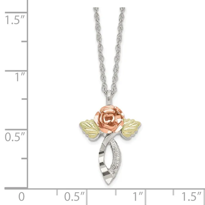 WB Choice Jewelry Necklaces Sterling Silver w12K Accents SS Chain Black Hills Gold NecklaceWBCQBH27418