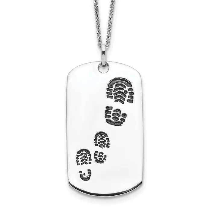 WB Choice Jewelry Sterling Silver Antiqued Footsteps 18in Dog Tag NecklaceWBCQSX231 Necklaces WB Choice Jewelry Sterling Silver Antiqued Footsteps 18in Dog Tag NecklaceWBCQSX231 Necklaces